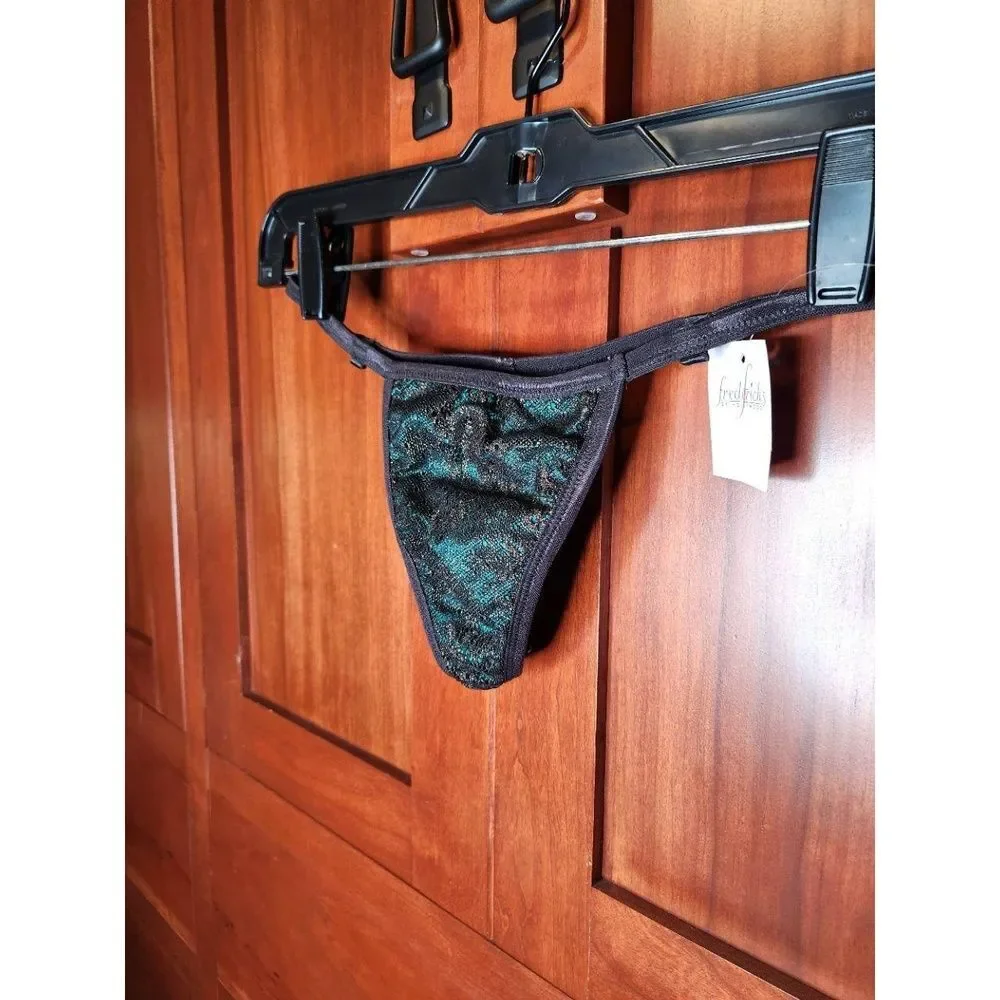 NWT Frederick's of Hollywood Seduction Teal and Black Lace G String Small